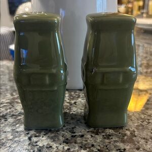 Longaberger Olive Green Ceramic Salt and Pepper Shakers